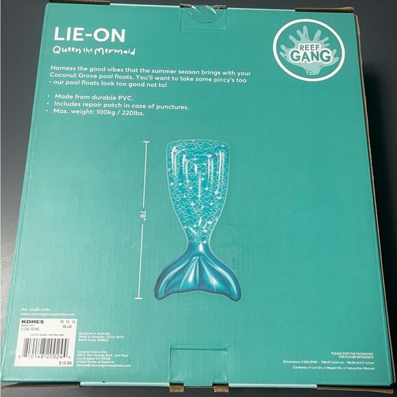 Coconut Grove Lie On Adult Pool Float Teal Mermaid Tail (Length 6.5ft) - Picture 4 of 6